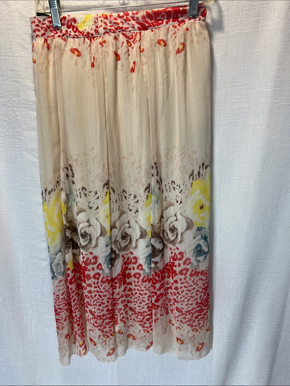Notations Cream Maxi Skirt with Red and Yellow Floral Border